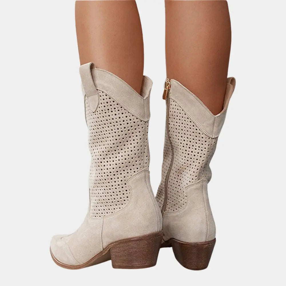 Orthopedic Cowboy Boots Block Heel Perforated Western Style