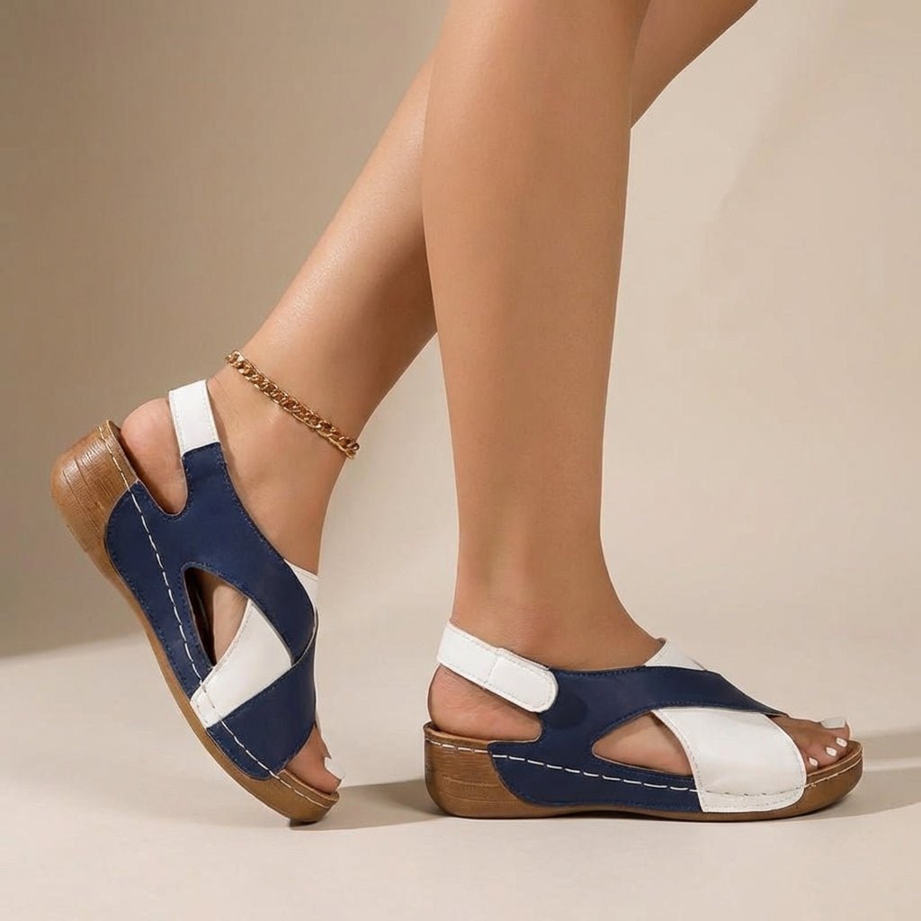 Orthopedic Criss-Cross Slingback Wedge Sandals - Blue