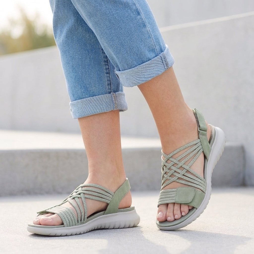 Orthopedic Criss-Cross Strappy Sandals Adjustable Comfort - Green