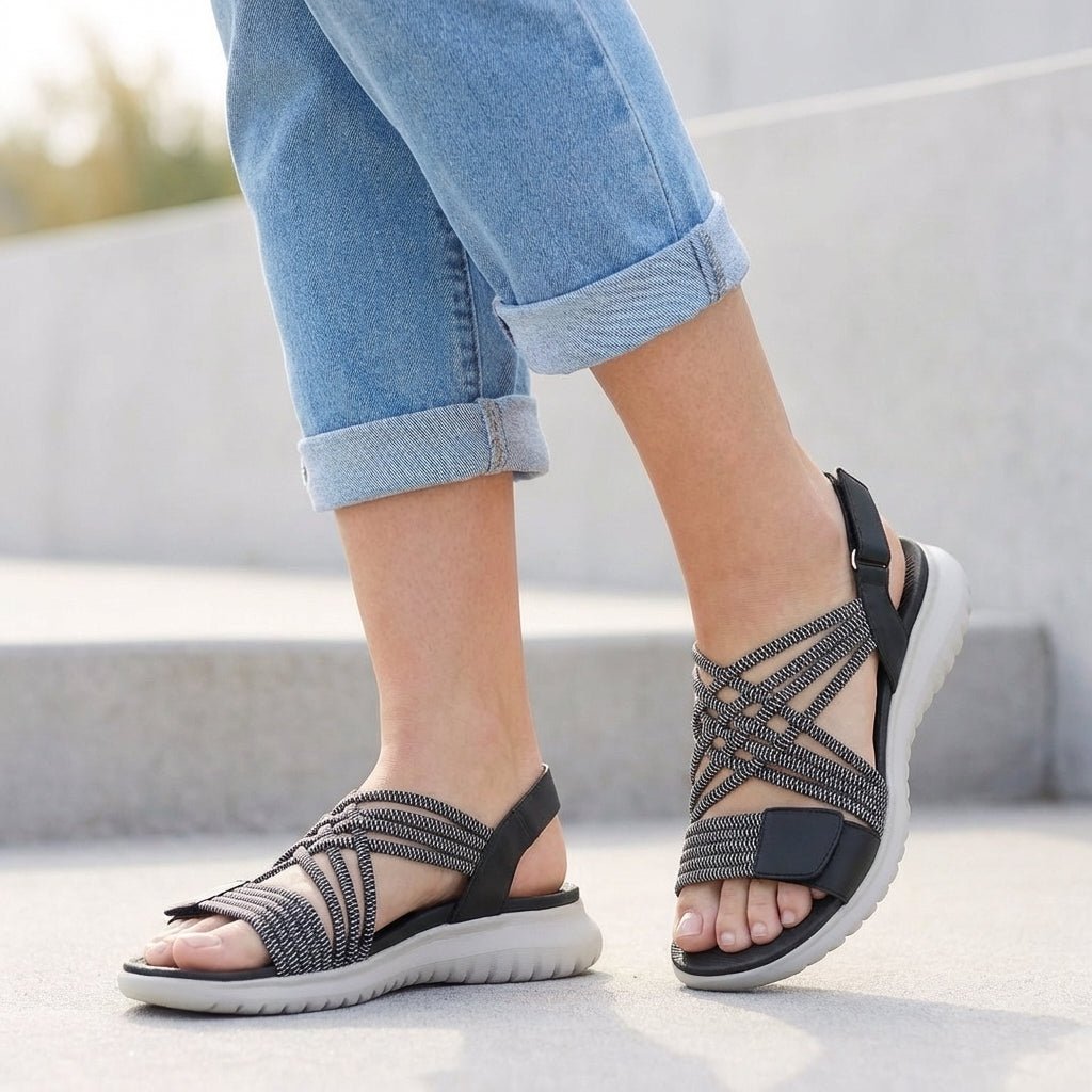 Orthopedic Criss-Cross Strappy Sandals Adjustable Comfort - Black