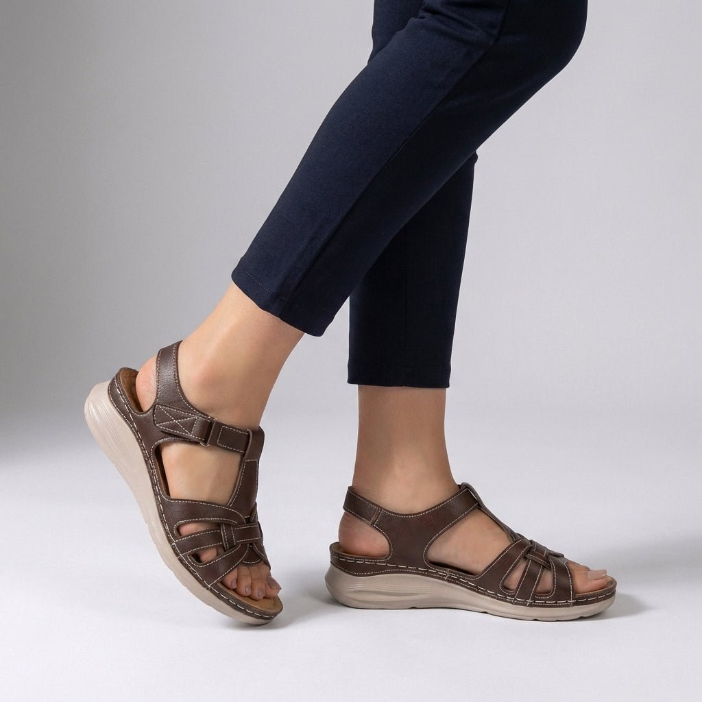 Orthopedic Cross-Strap Wedge Sandals Open-Toe - Khaki