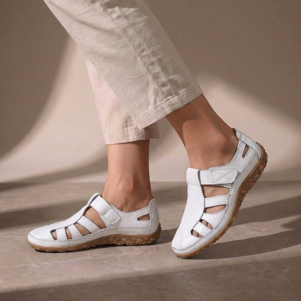 Orthopedic Fisherman Sandals Cutout Leather Closed Toe - White