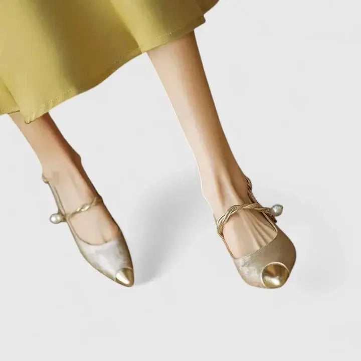 Orthopedic Kitten Heels Pearl Strap Pointed Toe Comfort