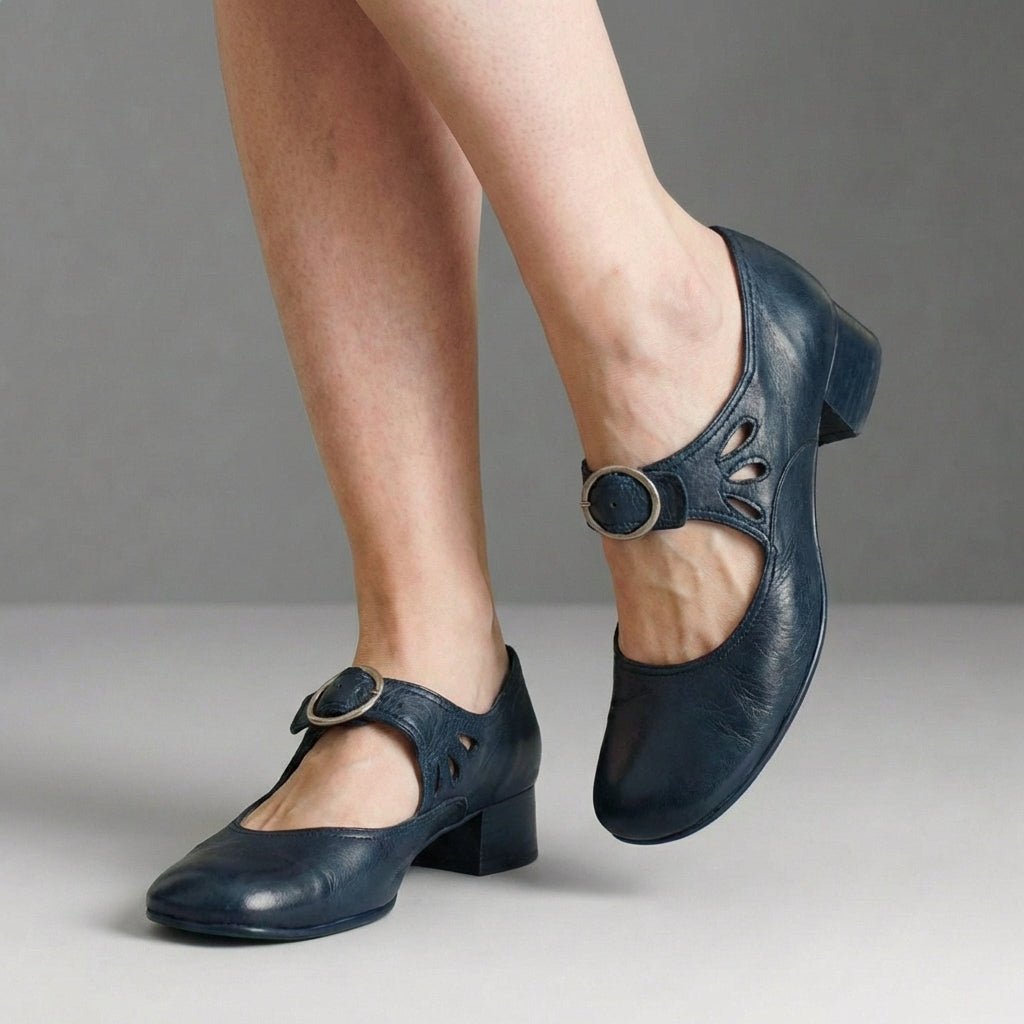 Orthopedic Mary Jane Shoes Round Toe Block Heel - Blue