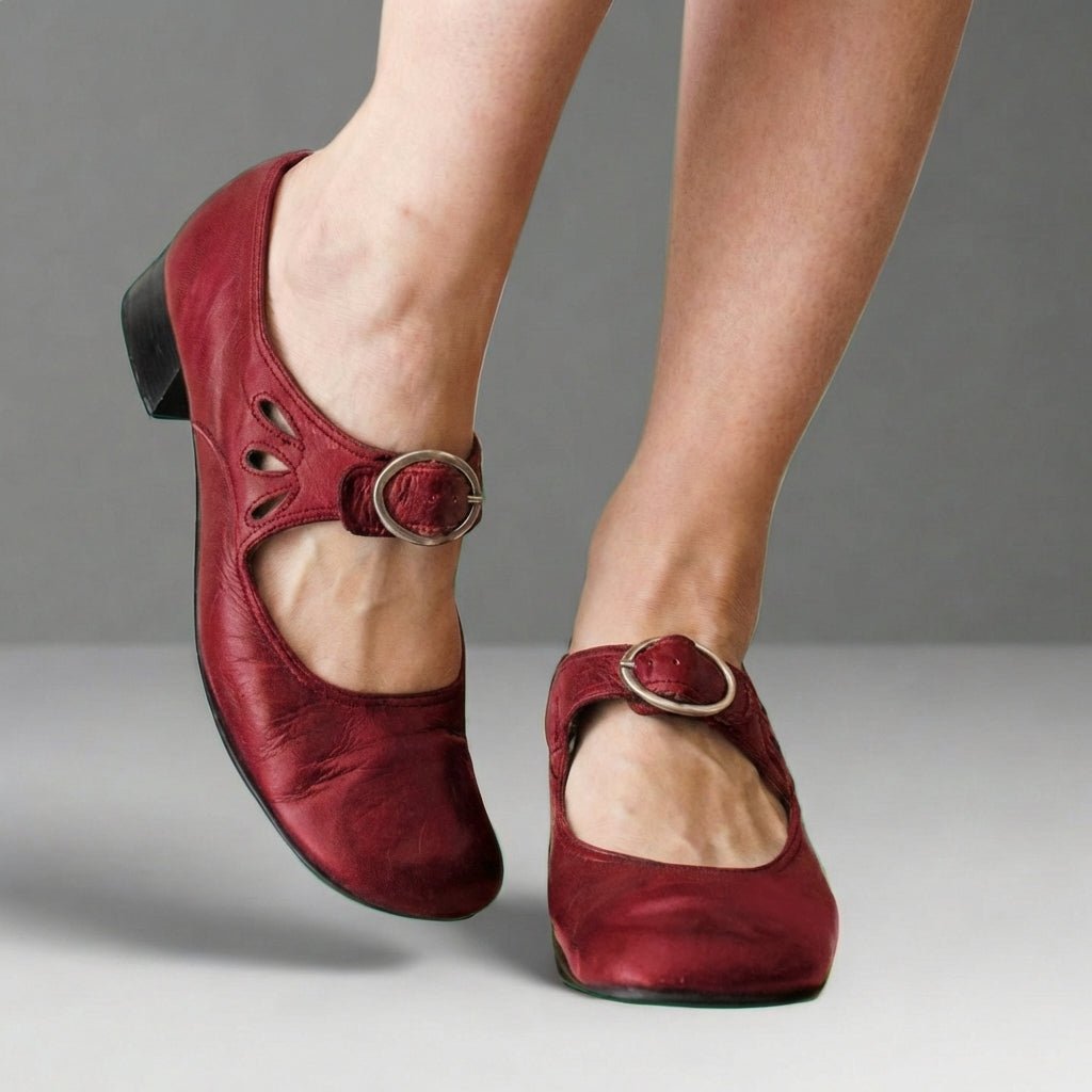 Orthopedic Mary Jane Shoes Round Toe Block Heel - Red