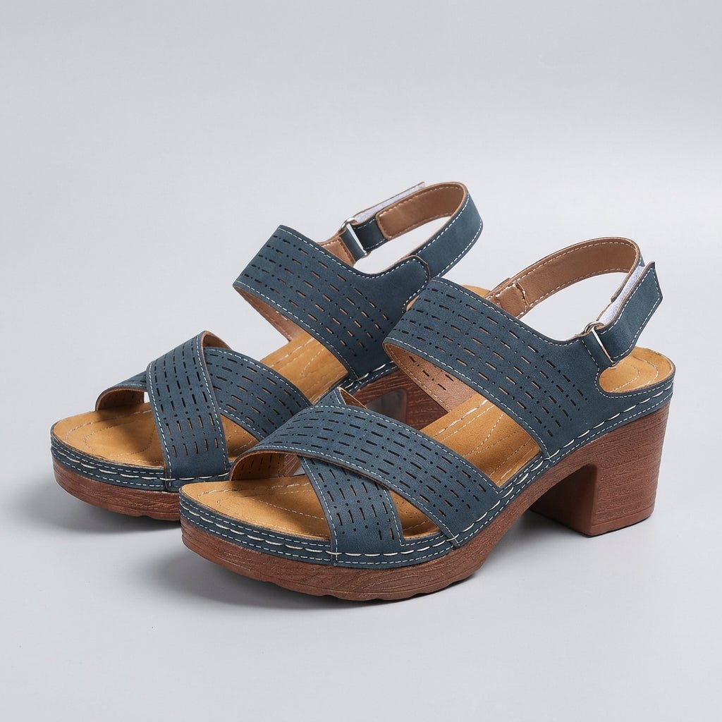 Orthopedic Platform Block Heel Sandals Cut Out Design