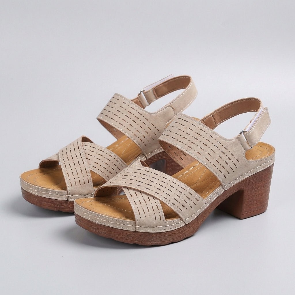 Orthopedic Platform Block Heel Sandals Cut Out Design