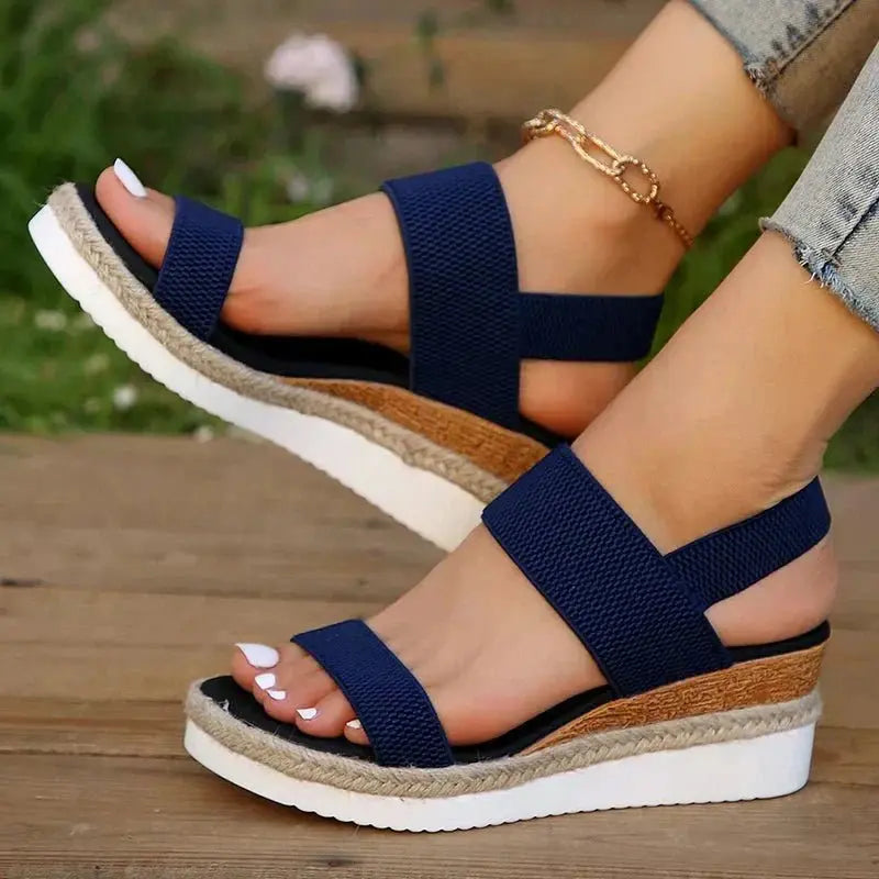 Orthopedic Platform Sandals Elastic Straps Lightweight - Blue