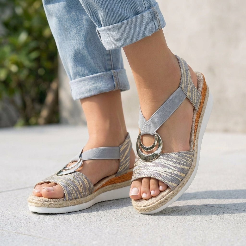 Orthopedic Wedge Sandals Chevron Pattern Espadrille - Gray