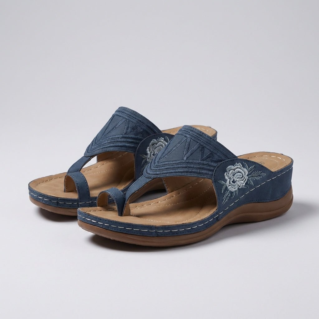 Orthopedic Wedge Sandals Floral Embroidered Thong