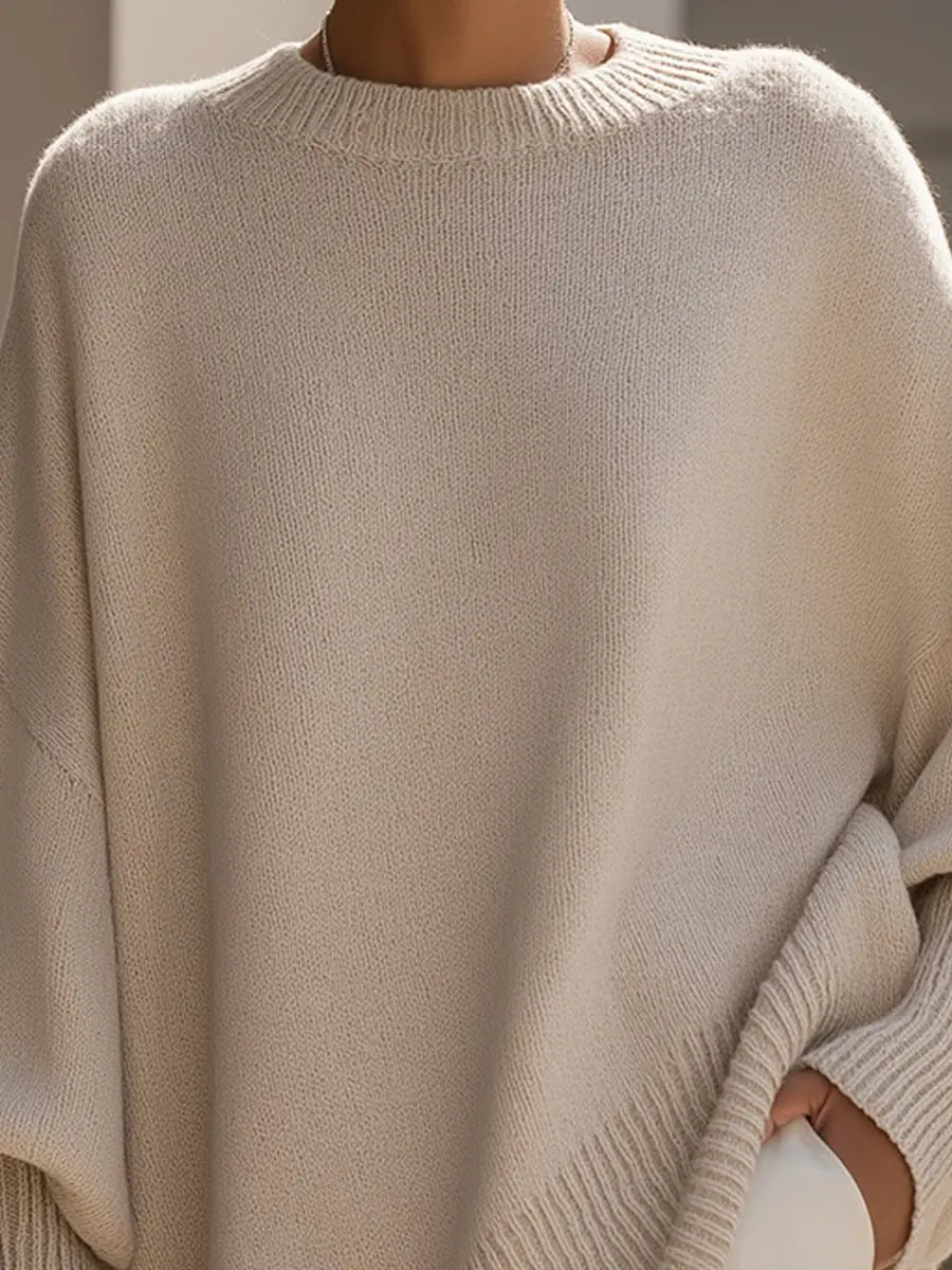 Oversized Wool Blend Jumper Asymmetrical Hem Drop Shoulder