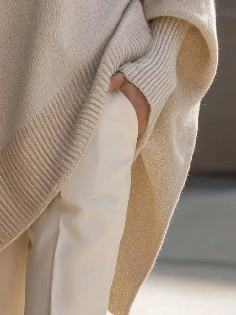 Oversized Wool Blend Jumper Asymmetrical Hem Drop Shoulder