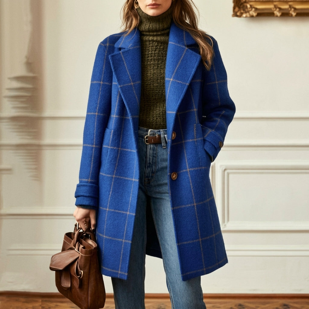 Women's Tailored Wool-Blend Notched-Lapel Button-Front Coat