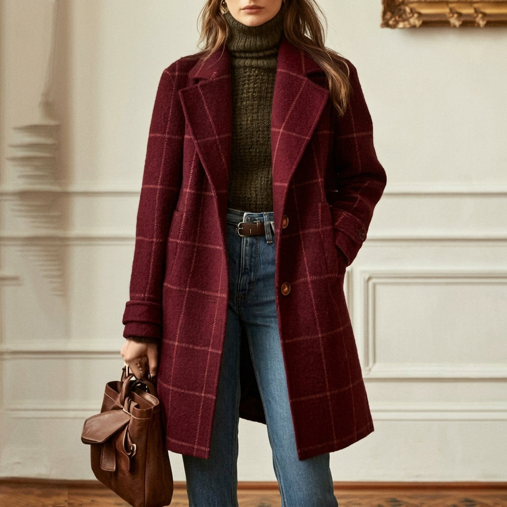 Women's Tailored Wool-Blend Notched-Lapel Button-Front Coat