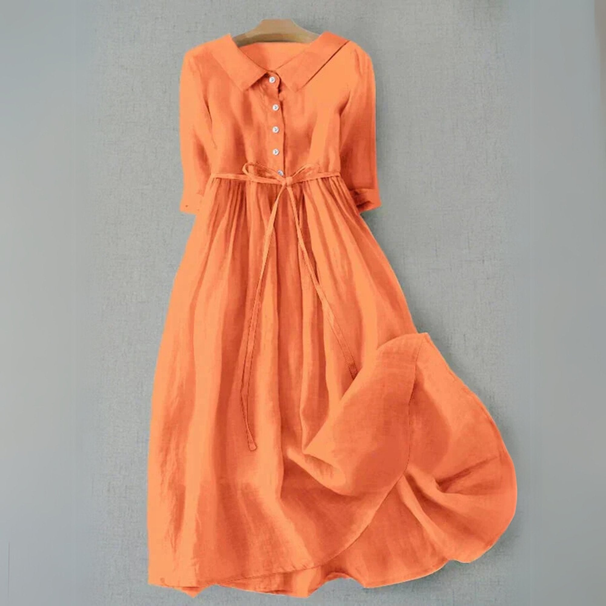 Plus Size Belted Shirt Dress Long Sleeves Casual - Orange