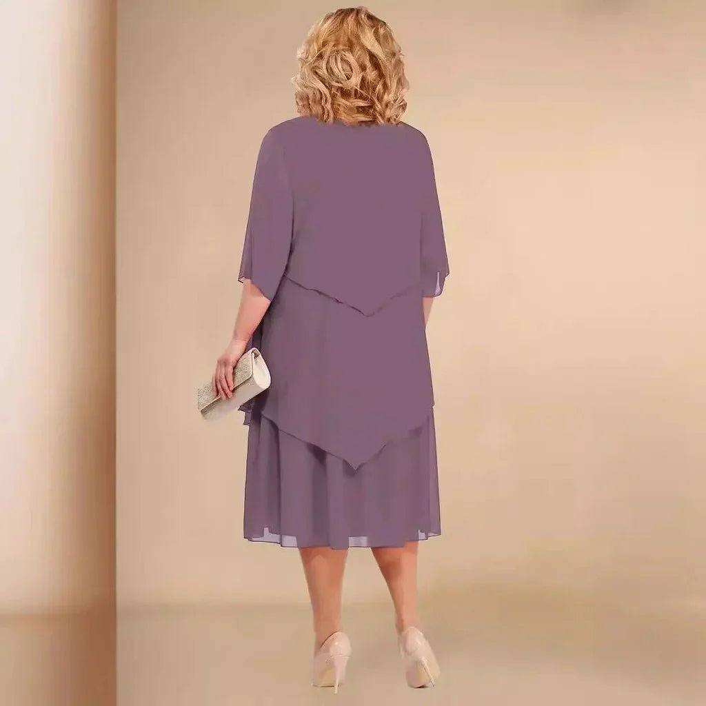 Plus Size Chiffon Dress Layered Asymmetrical Midi
