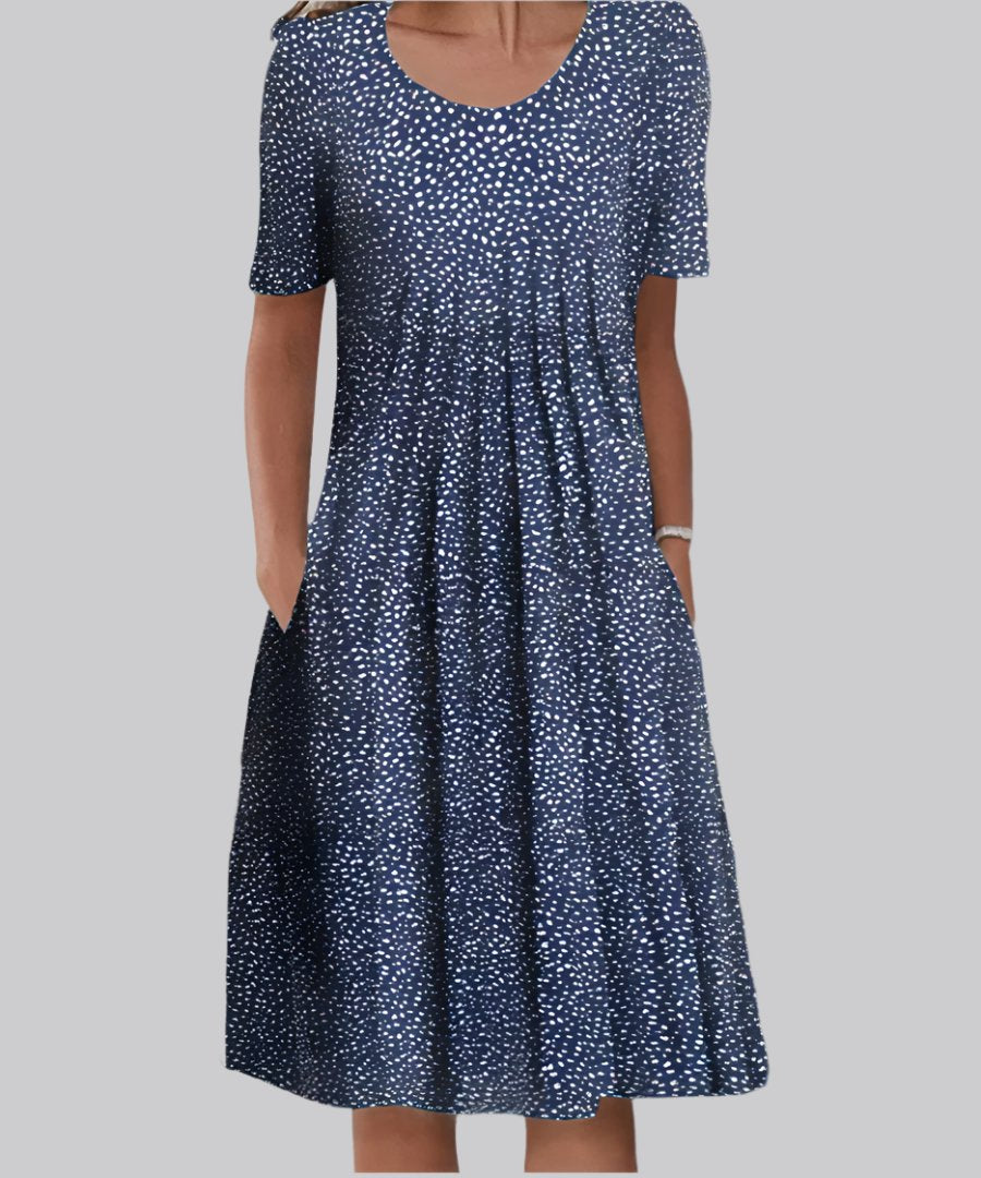 Plus Size Floral Midi Dress Short Sleeve - Blue Polka Dots