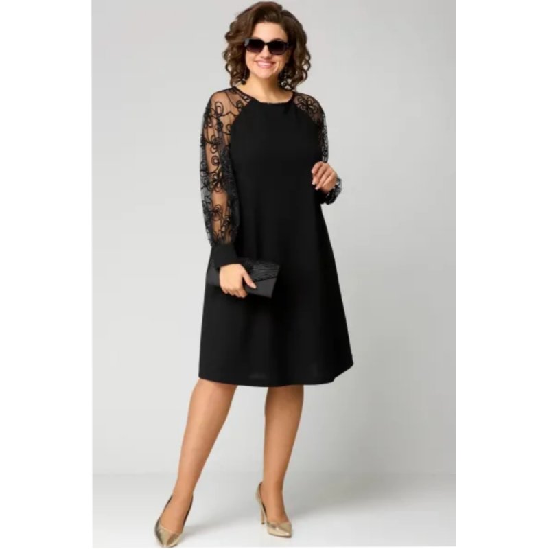 Plus Size Lace Sleeve Midi Dress Elegant Formal