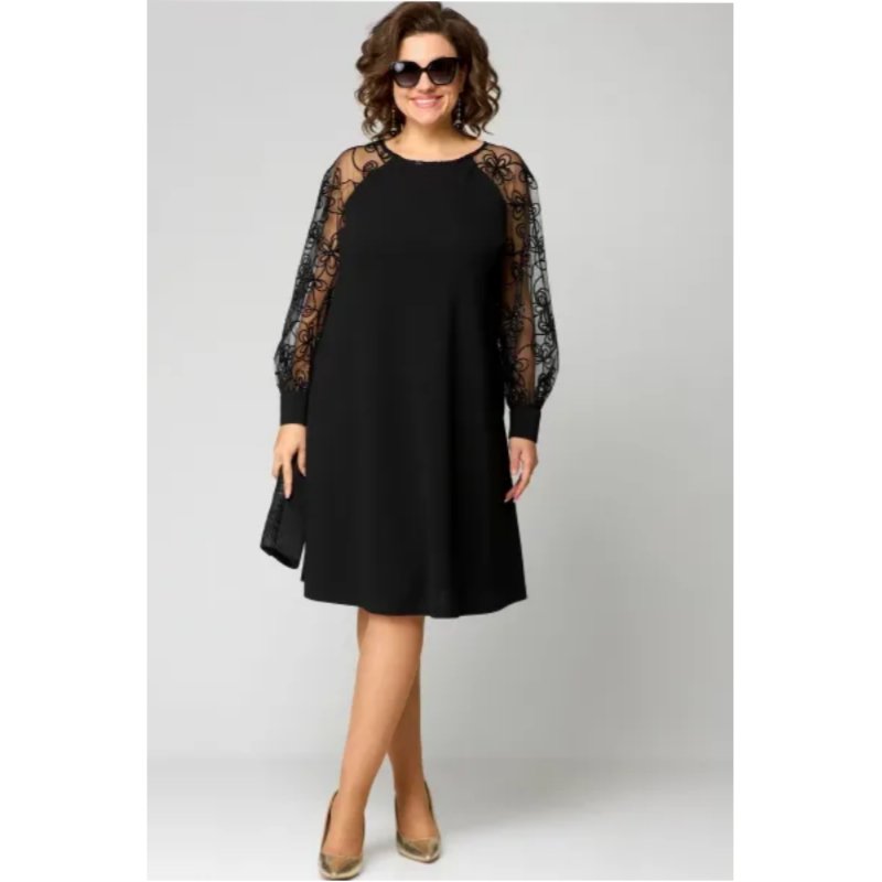 Plus Size Lace Sleeve Midi Dress Elegant Formal