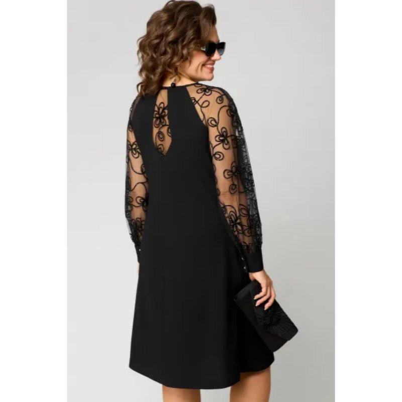 Plus Size Lace Sleeve Midi Dress Elegant Formal