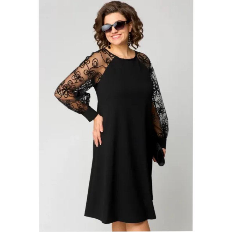 Plus Size Lace Sleeve Midi Dress Elegant Formal