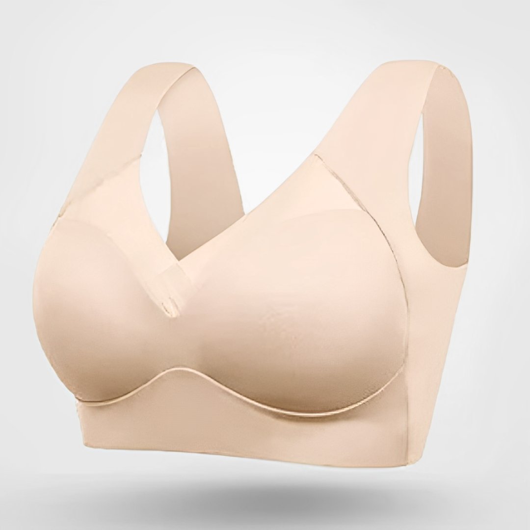 Plus Size V-Neck Moulded Cup Bra Pull-On Design - Beige