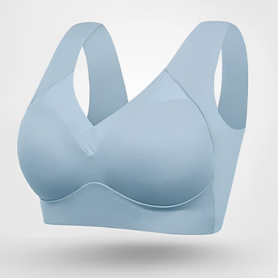 Plus Size V-Neck Moulded Cup Bra Pull-On Design - Light Blue