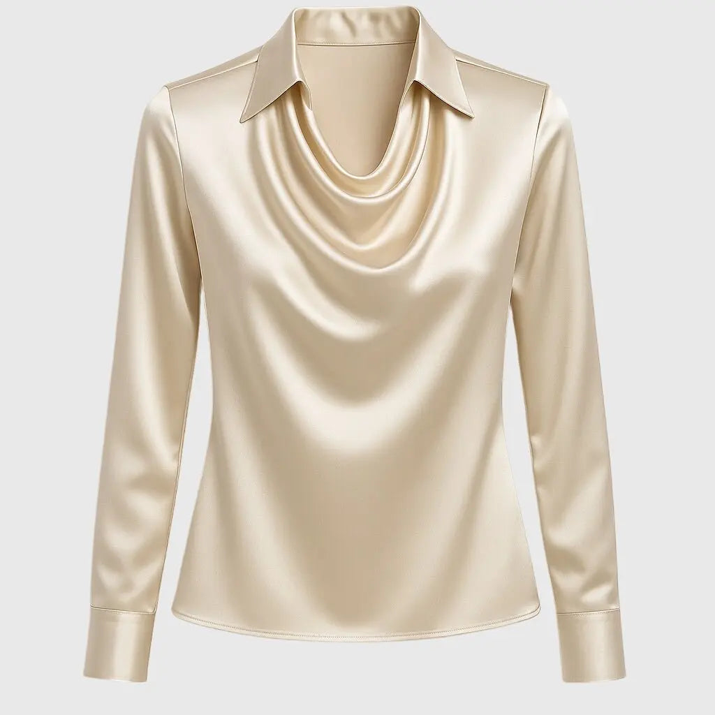 Satin Blouse Cowl Neck Long Sleeve Elegant