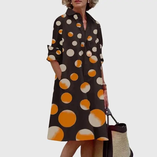 Shirt Dress Midi Length Collared Button Front Pockets