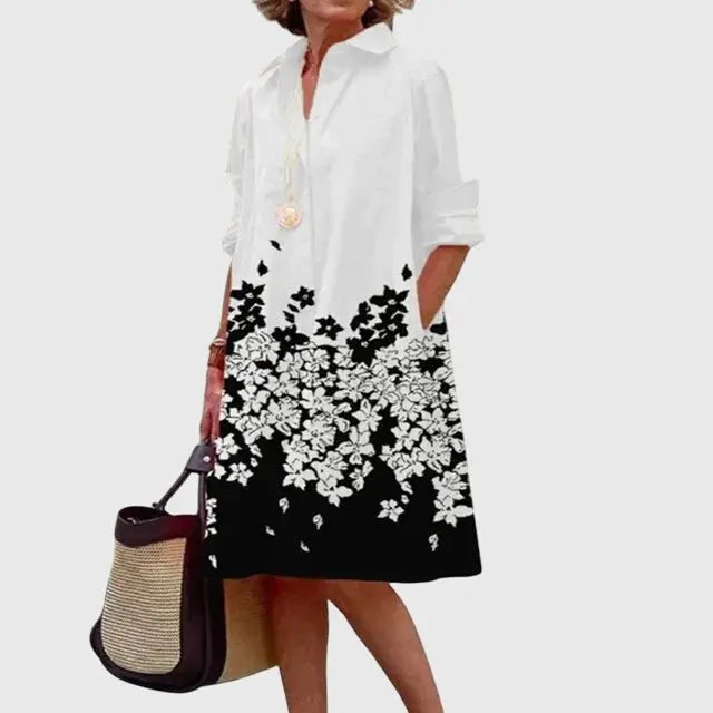 Shirt Dress Midi Length Collared Button Front Pockets