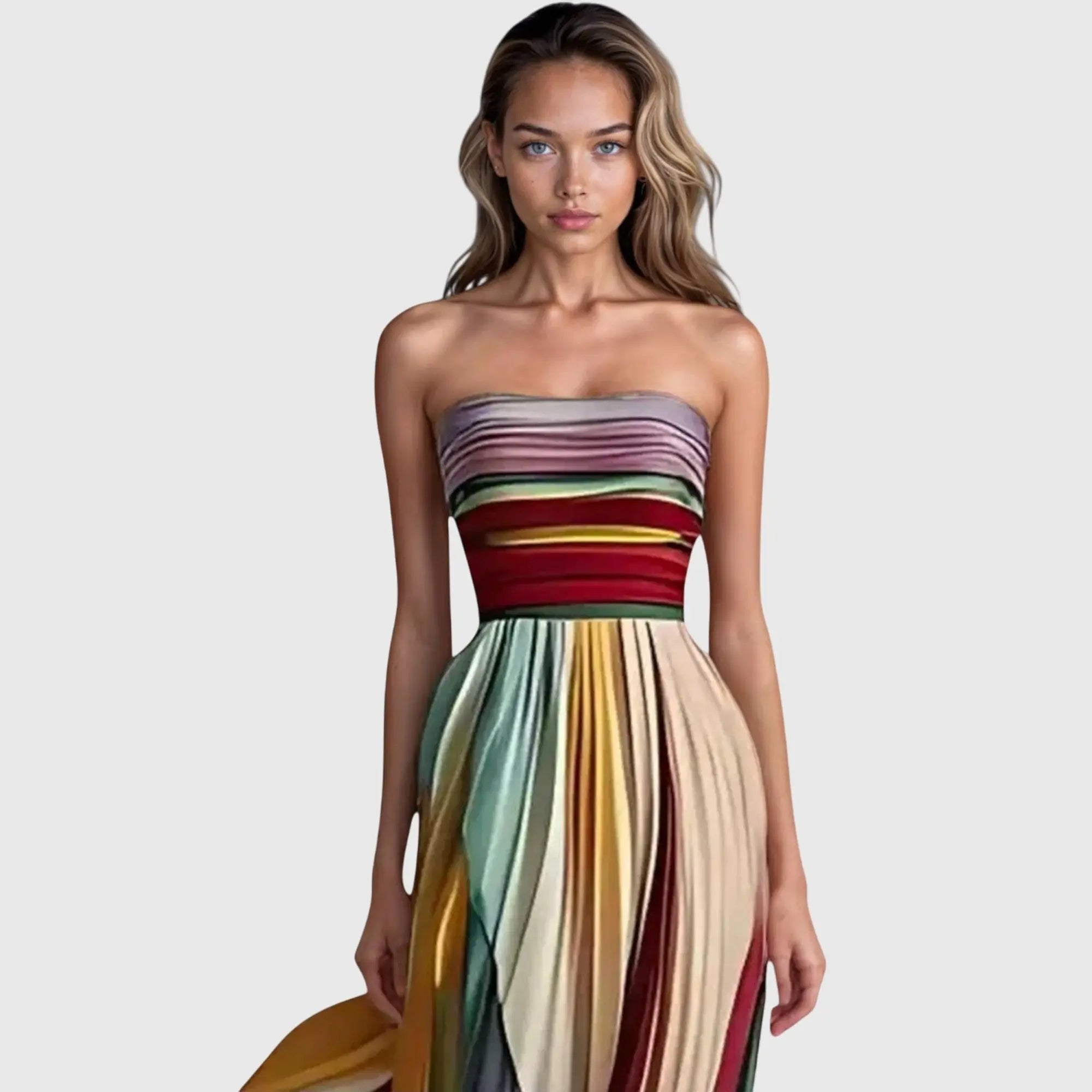 Strapless Maxi Dress Multicolour Striped Flowing