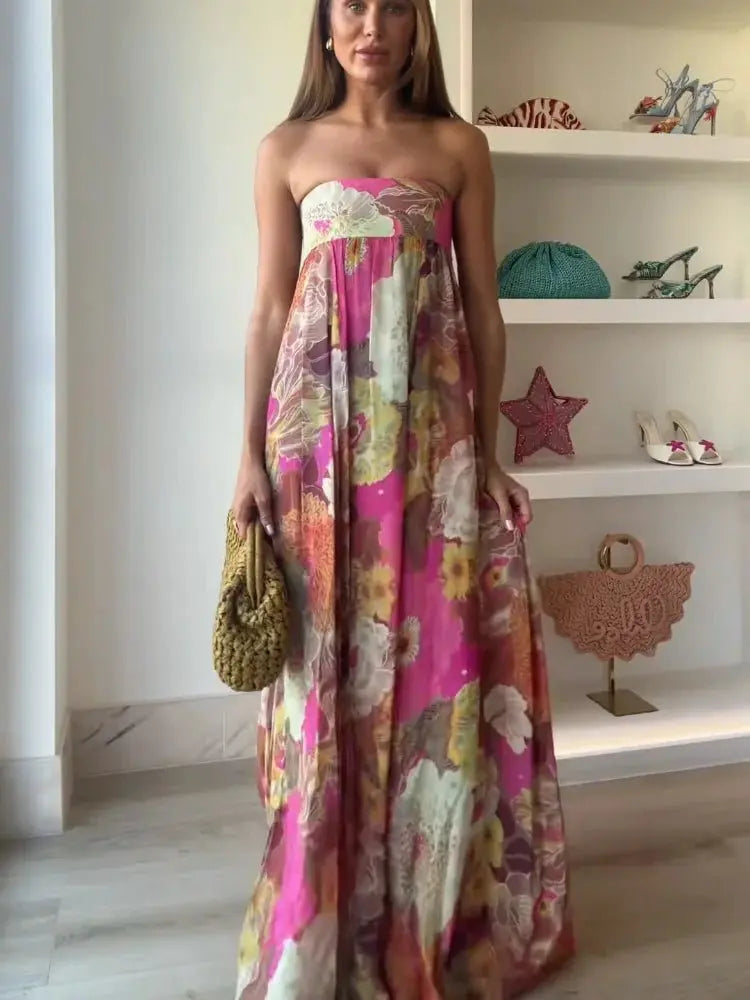 Strapless Maxi Dress Wedding Guest Floor Length