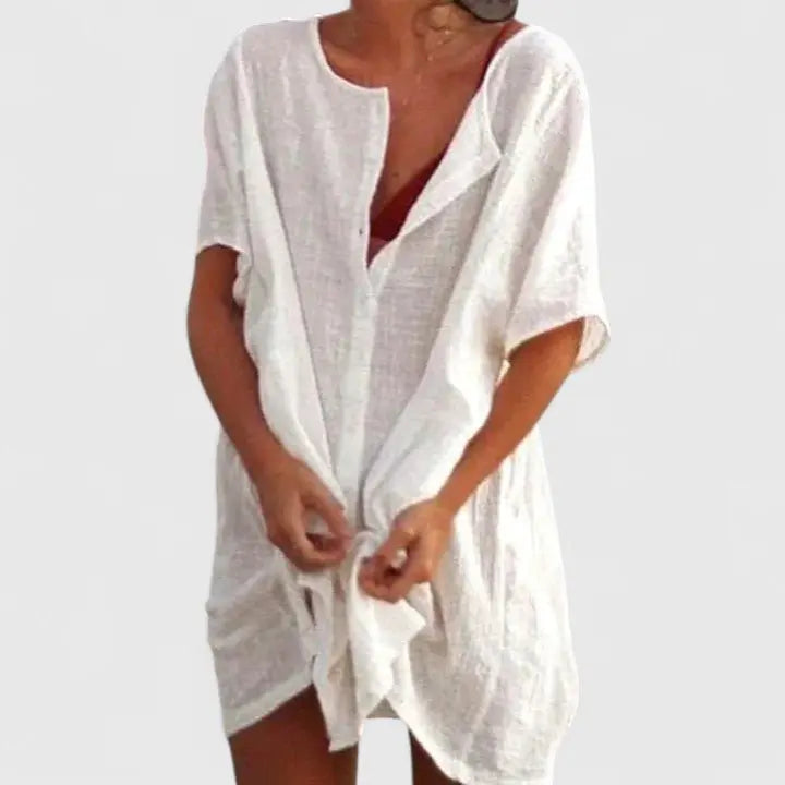 Tunic Dress V-Neck Relaxed Fit Cotton Linen Summer
