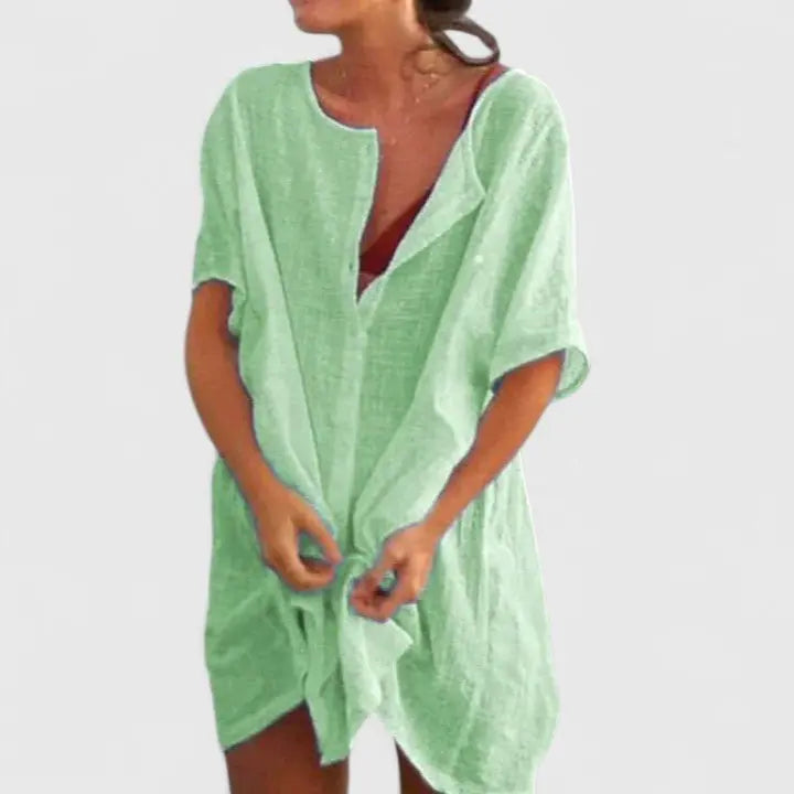 Tunic Dress V-Neck Relaxed Fit Cotton Linen Summer