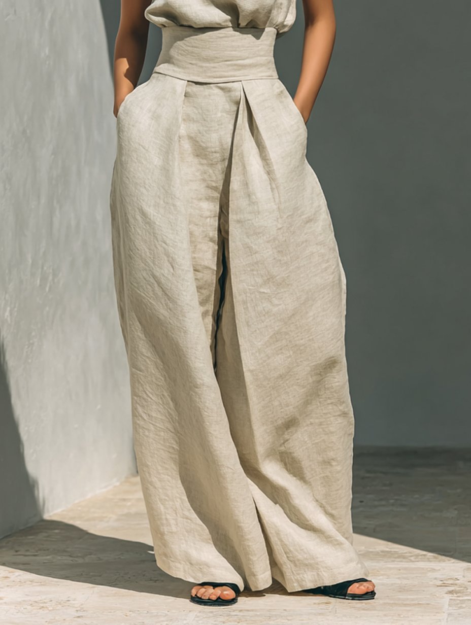 Two Piece Co-ord Set High Neck Sleeveless Top Wide Leg