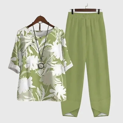 Two Piece Set Butterfly Print Loose Fit Loungewear - Green