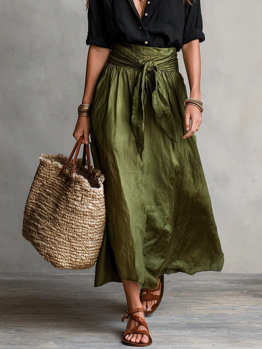 Two Piece Set Button-Up Shirt High Waist Midi Skirt