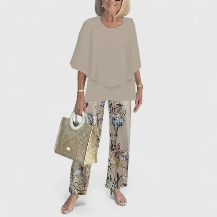 Two Piece Set Flowy Top Floral Print Trousers Casual - 04