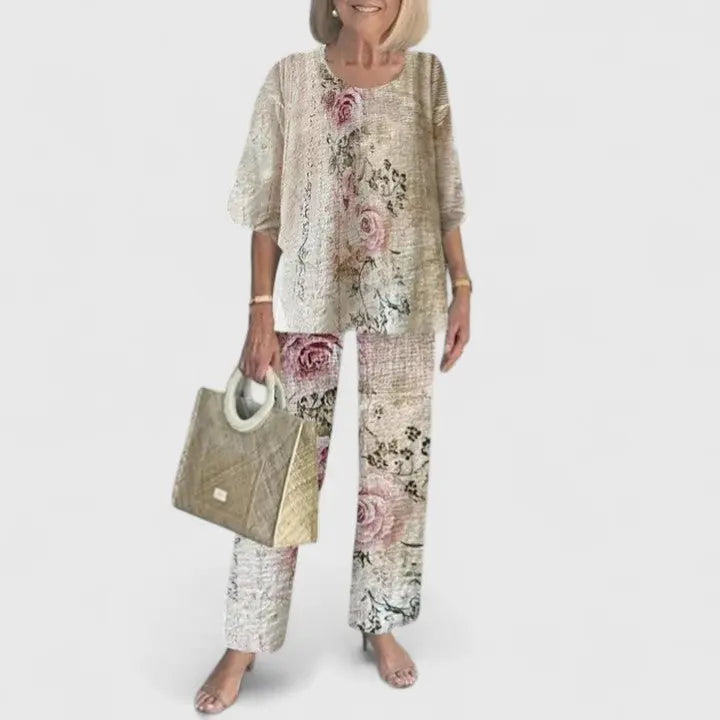 Two Piece Set Flowy Top Floral Print Trousers Casual - 14