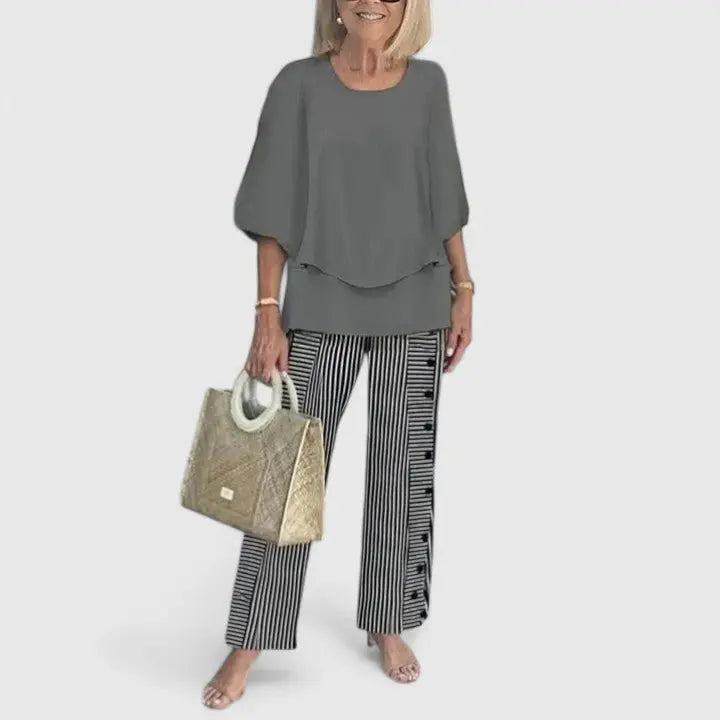 Two Piece Set Flowy Top Floral Print Trousers Casual - 08