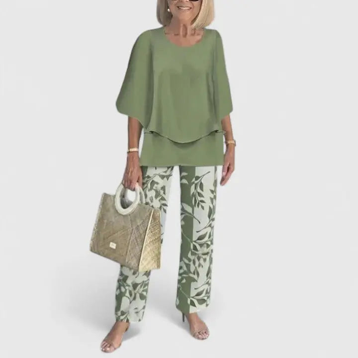 Two Piece Set Flowy Top Floral Print Trousers Casual - 01