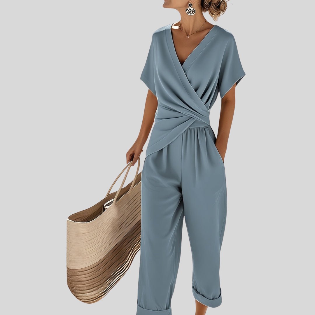 Two-Piece Set V-Neck Wrap Top Wide-Leg Trousers