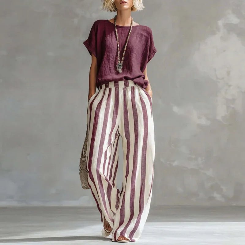 Two Piece Striped Linen Set Wide Leg Summer