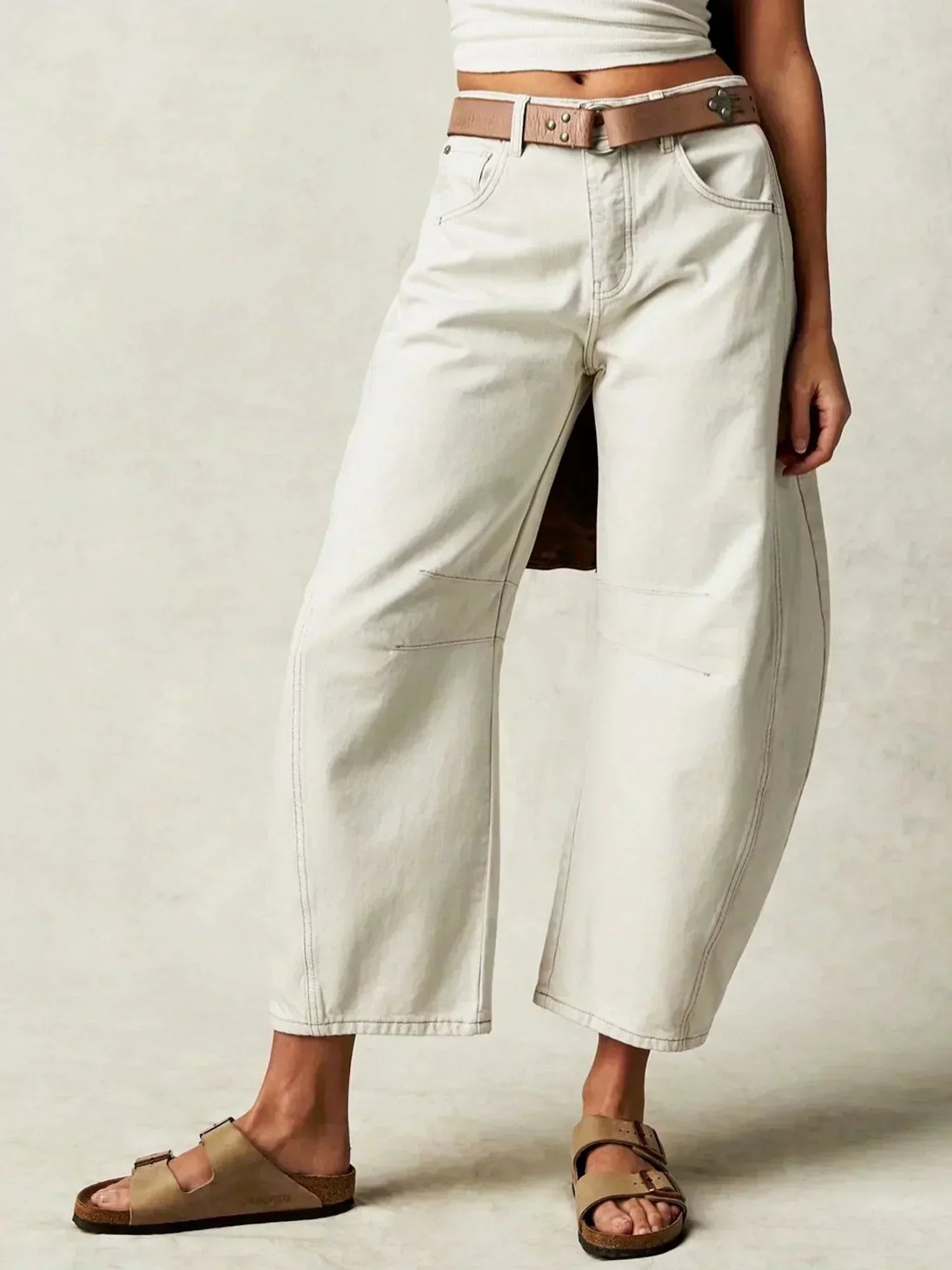 Wide Leg High Waisted Denim Jeans Animal Print Straight - White