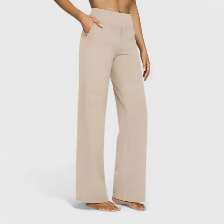 Wide Leg Trousers High Waist Straight Leg Relaxed Fit - Cream