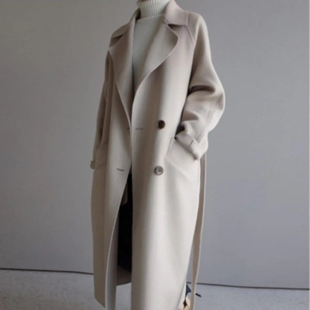 Women Coat Long Double-Breasted Cashmere Overcoat