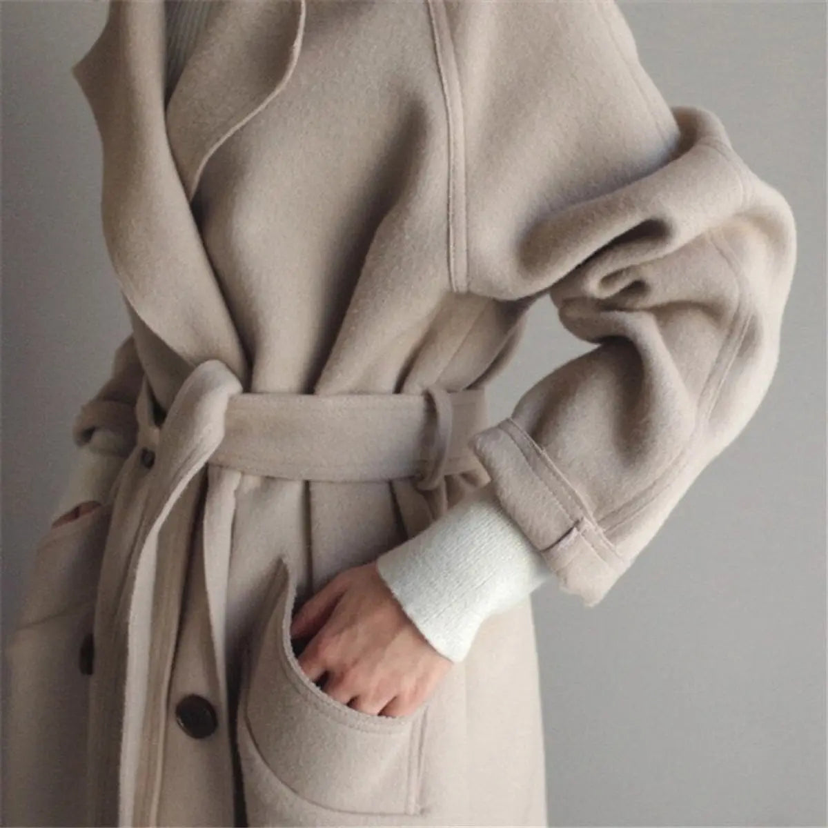Women Coat Long Double-Breasted Cashmere Overcoat