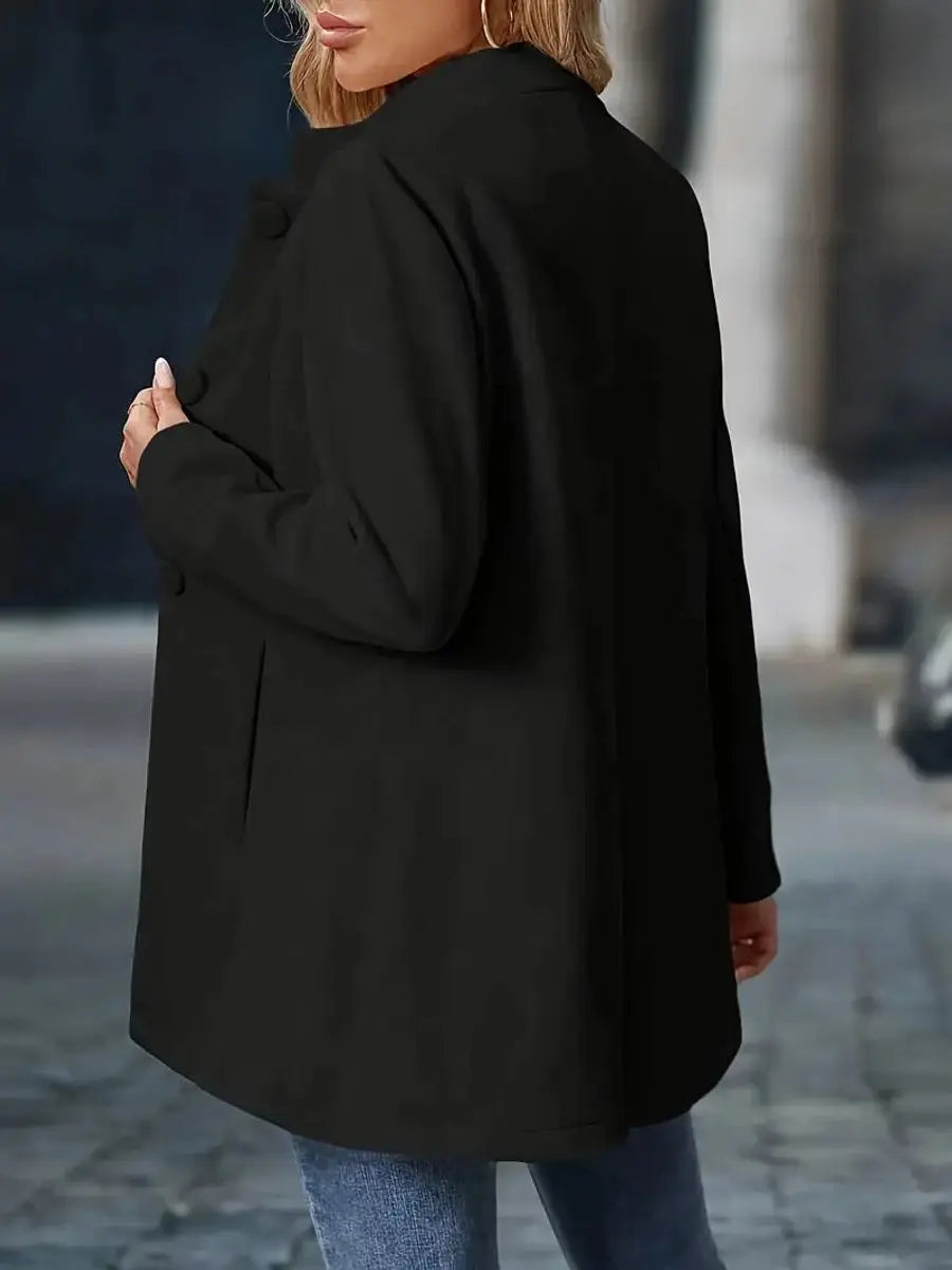 Women Coat Stand Collar Button-Front Longline Blazer Jacket