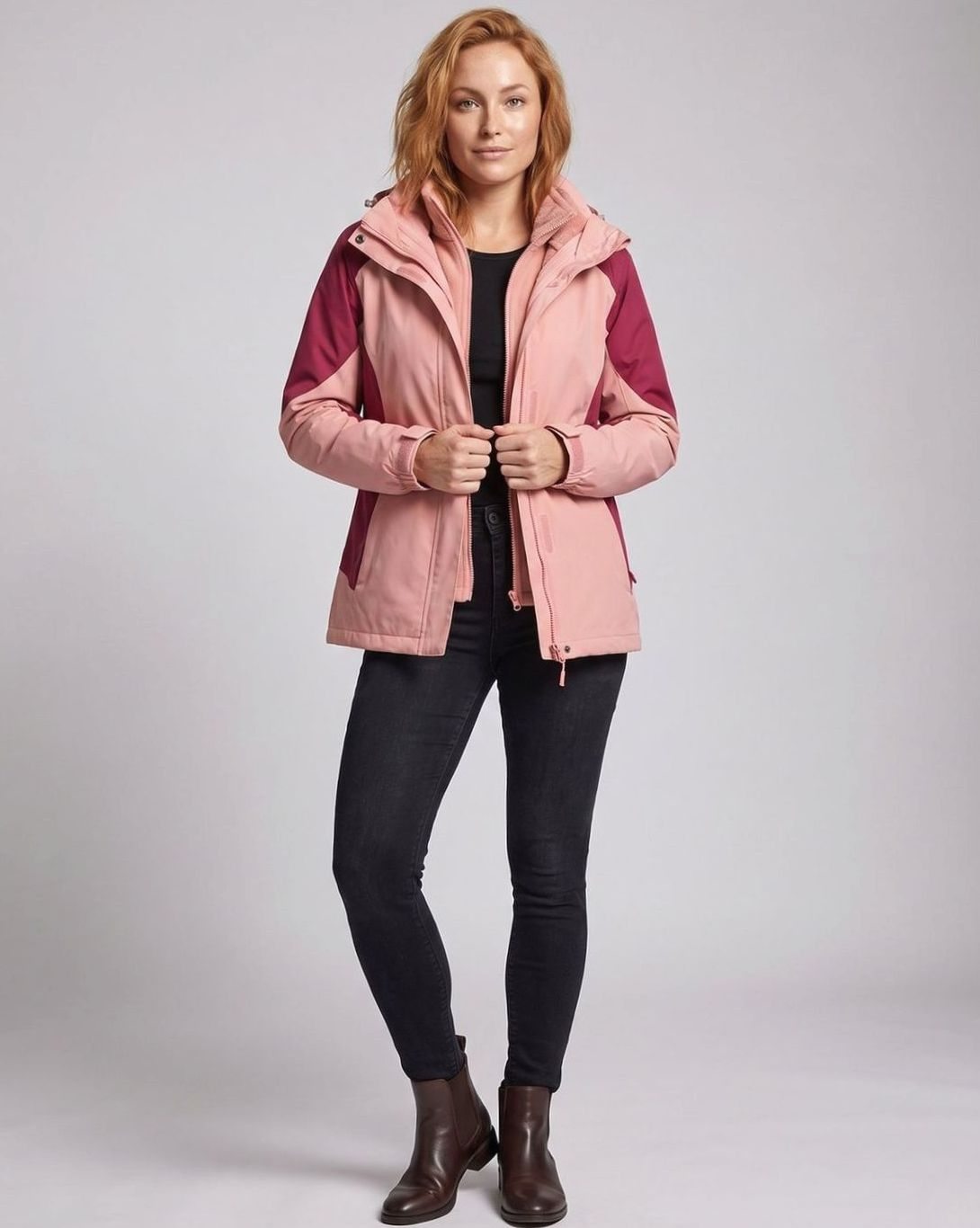 Women's 2-in-1 Hooded Softshell Fleece Outdoor Jacket, Pink