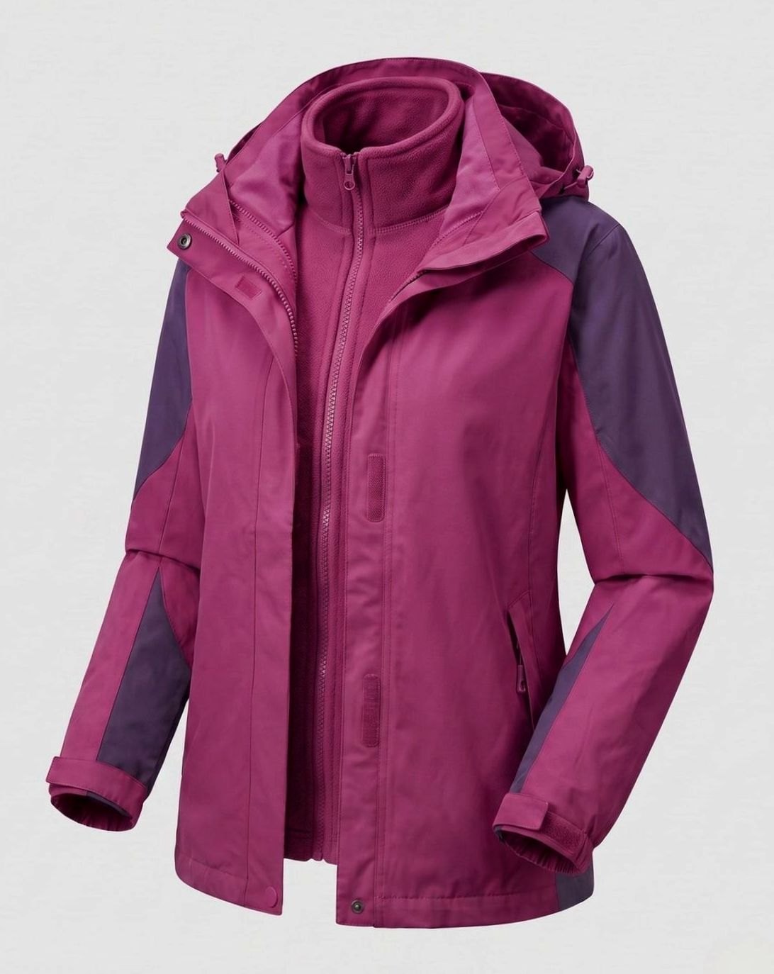 Women's 2-in-1 Hooded Softshell Fleece Outdoor Jacket, Pink - Women's Softshell Jacket Burgundy Red